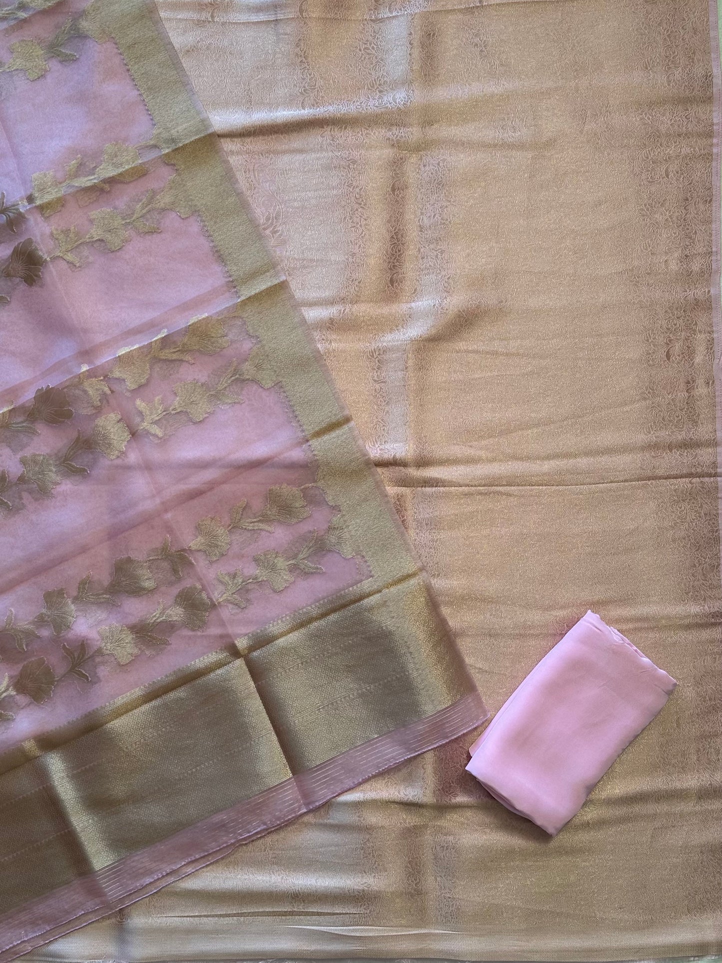 Banarasi Brocade Woven Unstitched Suit Fabric With Organza Dupatta