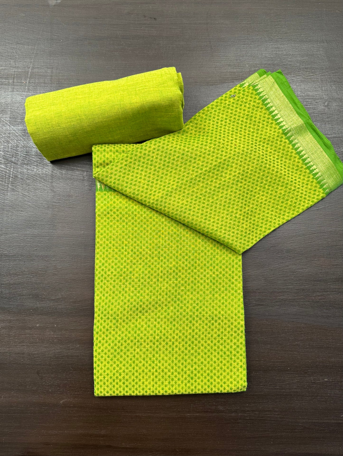 Parrot Green Handloom Emboss Cotton 3-Piece Suit