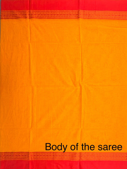 Mustard-Red Piku Bengal Cotton Saree