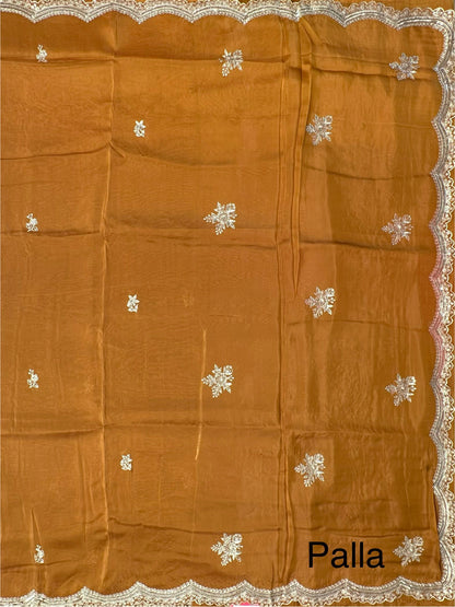 Mustard Artificial Crepe Saree With Hand Work