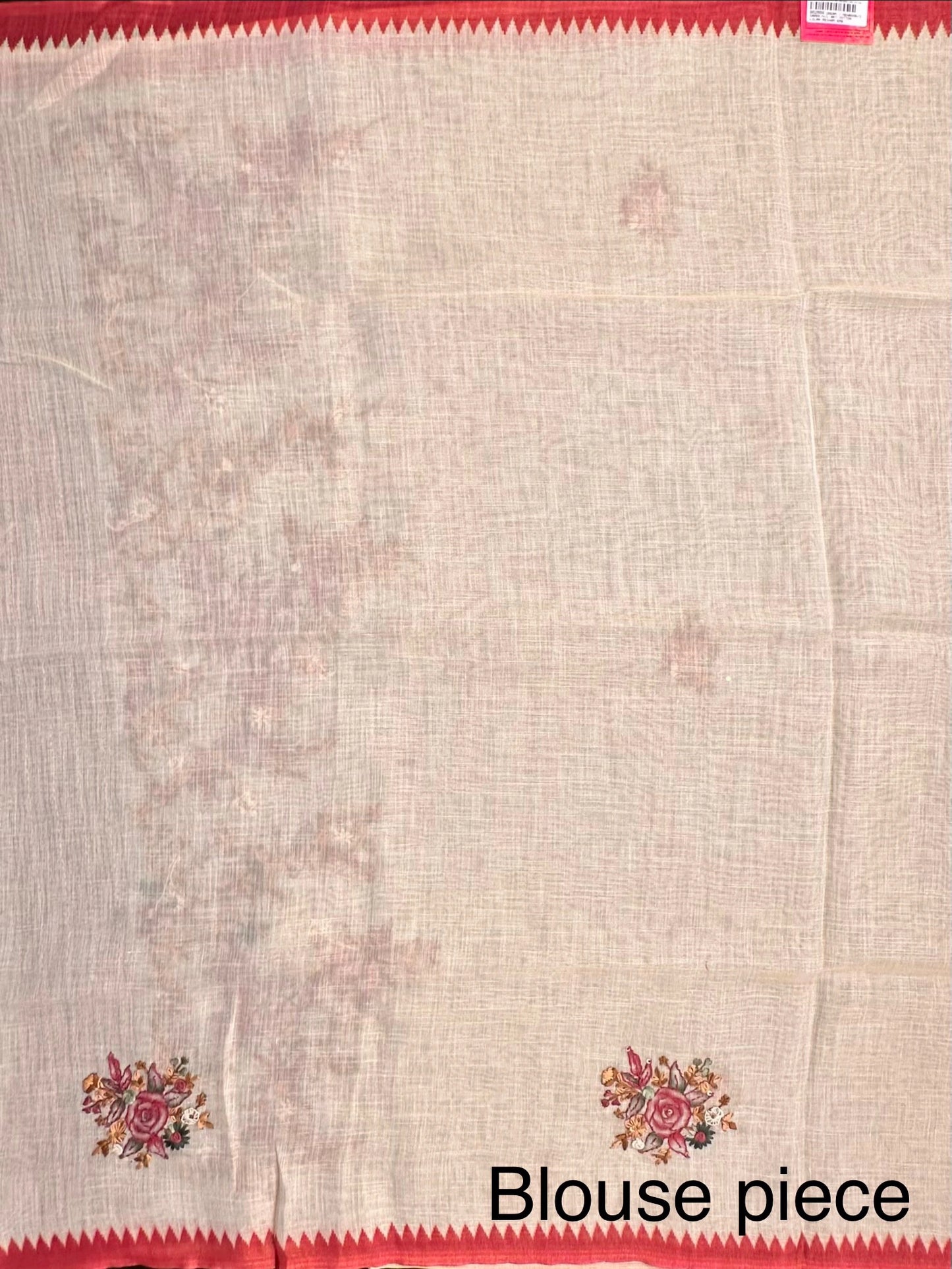 Cream Blended Cotton Saree with Handwork