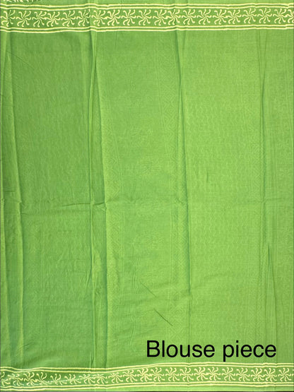 Green Hand Block Print Pure Cotton Saree