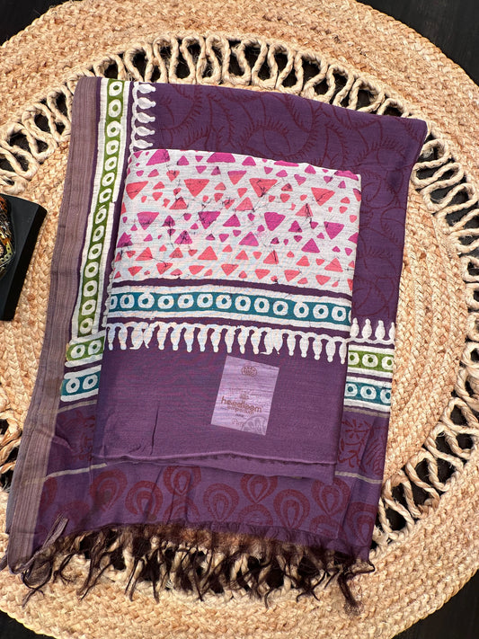 Purple Trisha Printed Chanderi 3-Piece Unstitched Suit