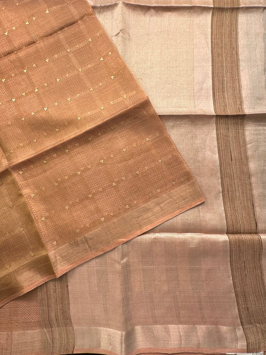 Baby Pink Emboss Pure Tissue Silk Saree