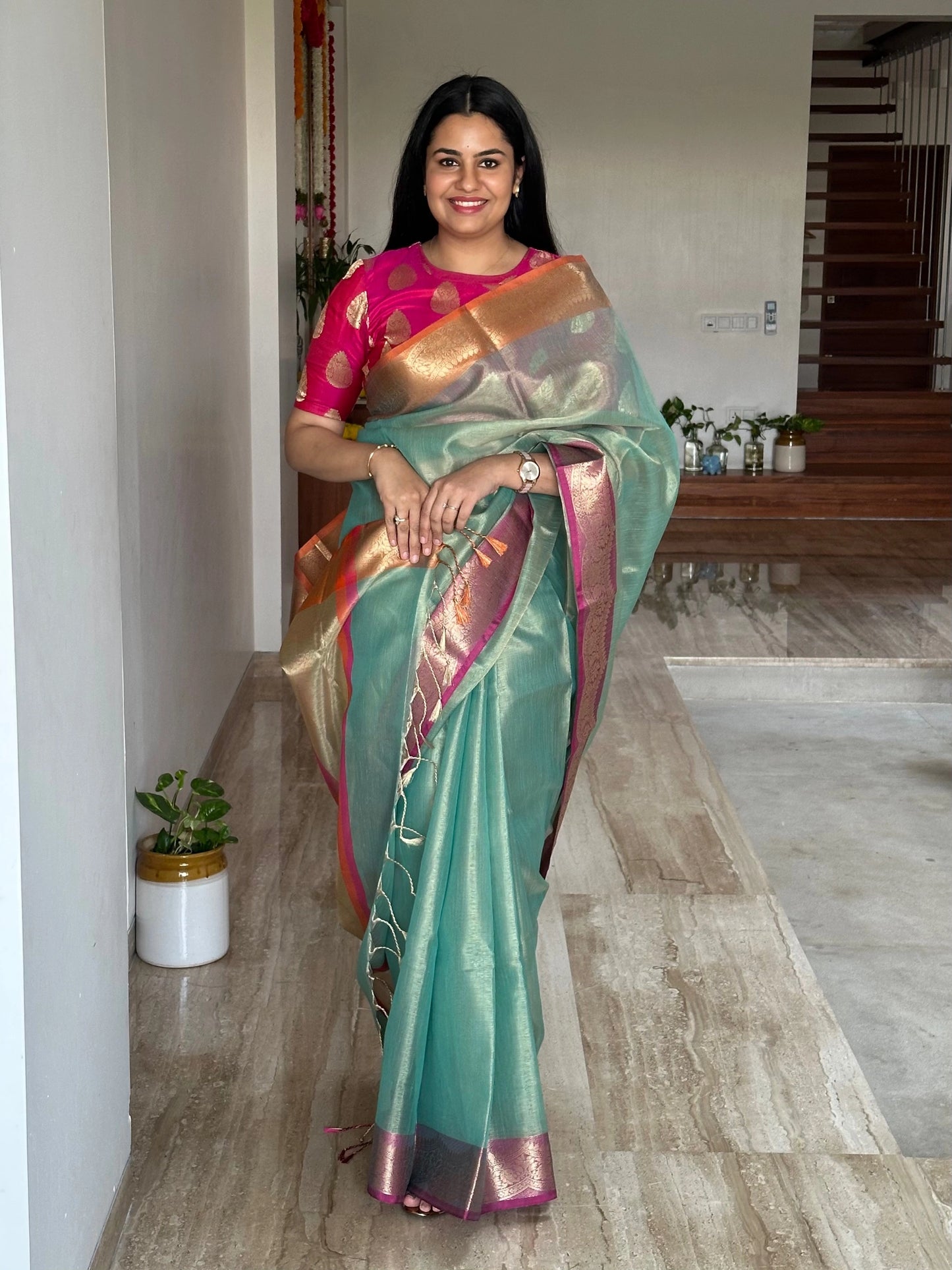 Sea Green Nimrit Tissue Saree