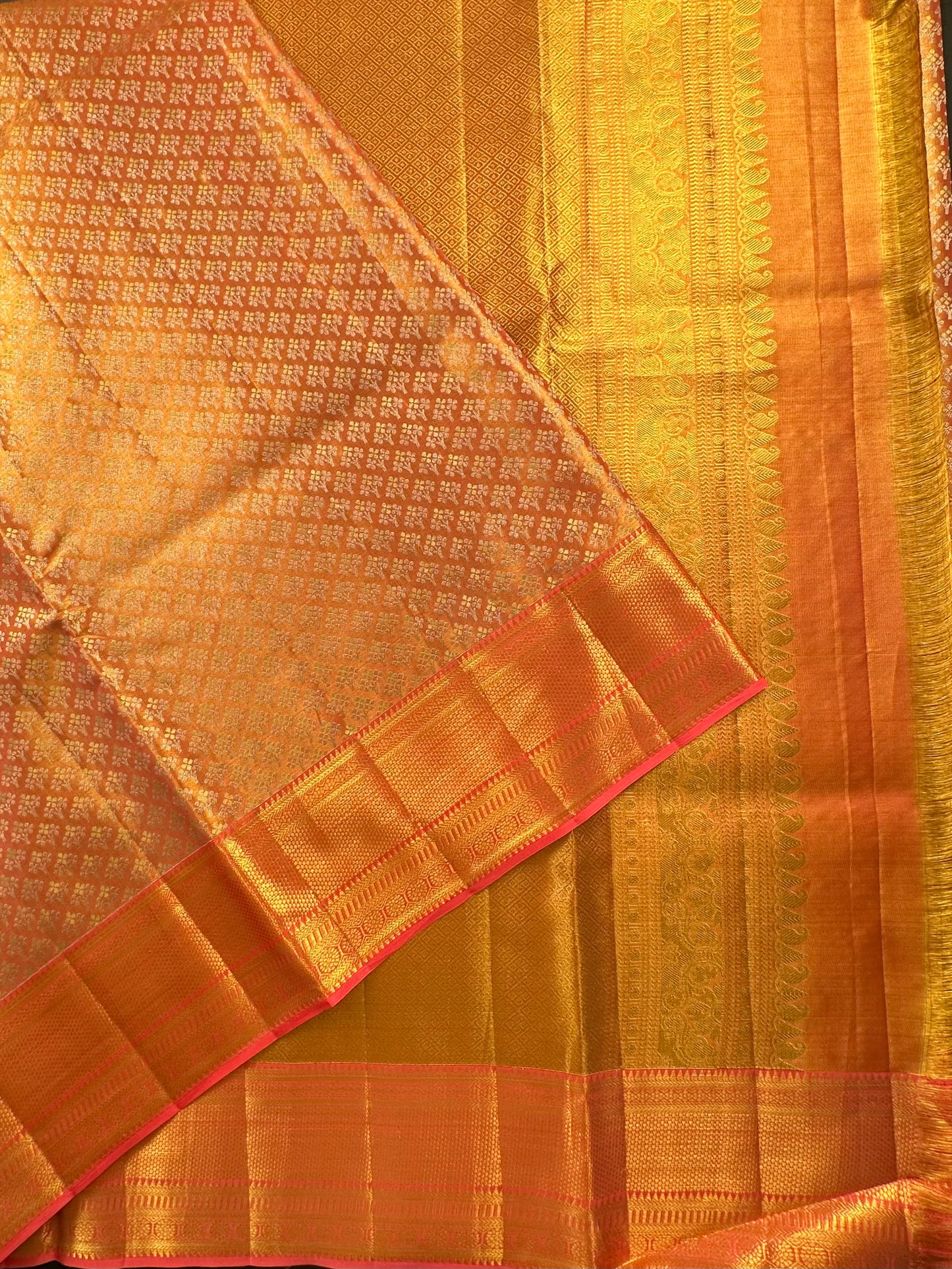 Peach Handloom Jamawar Pure Tissue Silk Saree