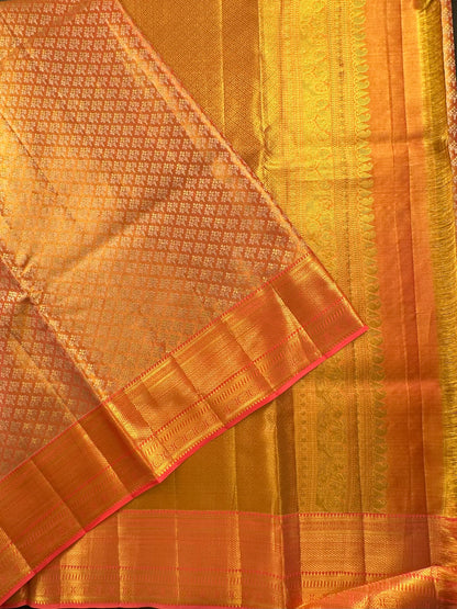 Peach Handloom Jamawar Pure Tissue Silk Saree