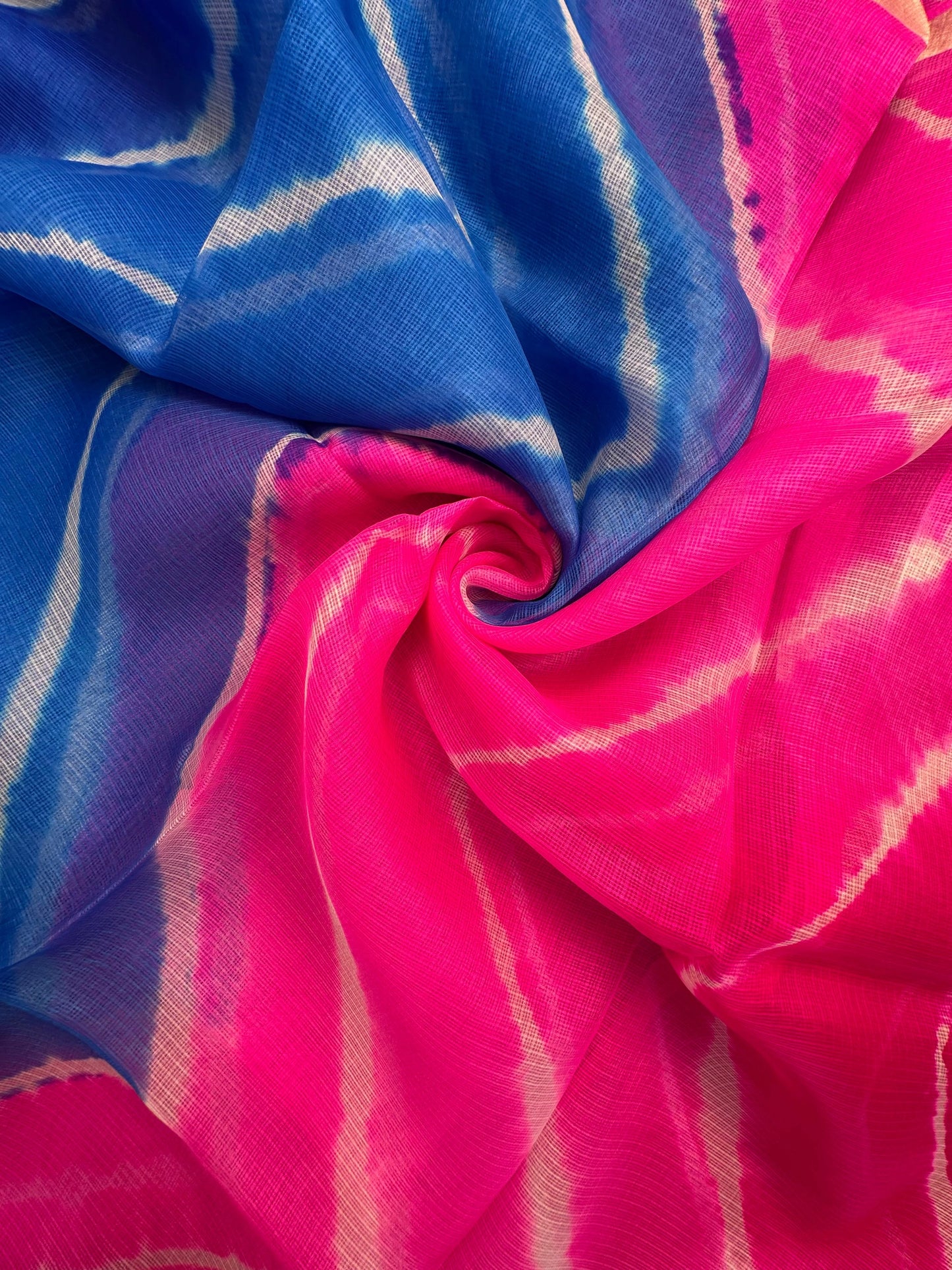 Blue-Pink Leheriya Kota Doria Pure Silk Saree