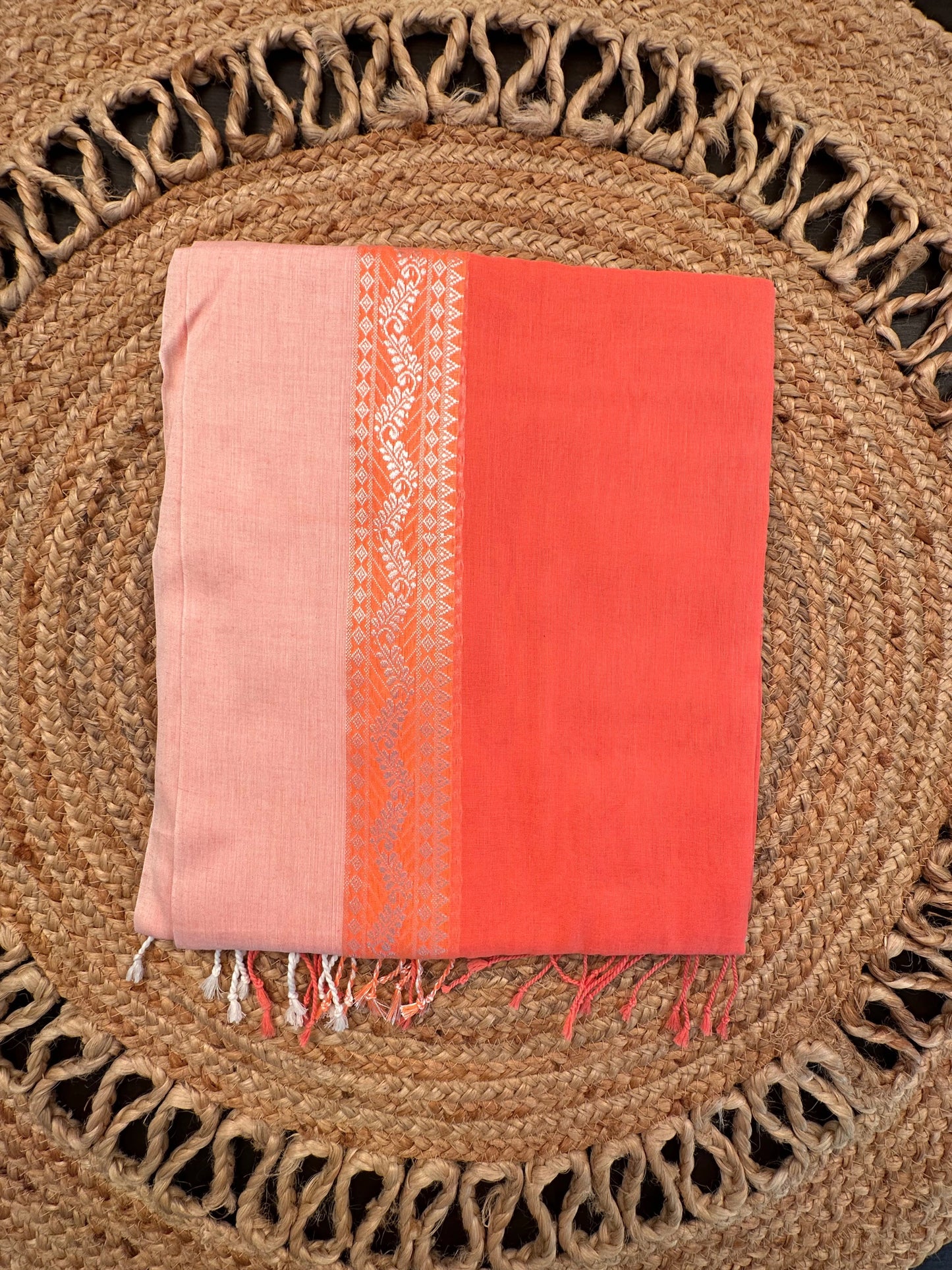Peach Piku Bengal Cotton Saree