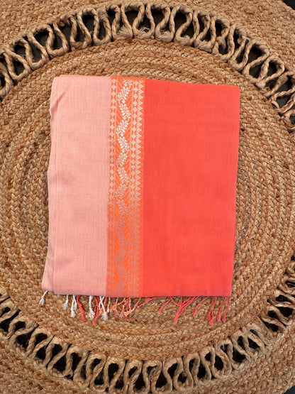 Peach Piku Bengal Cotton Saree