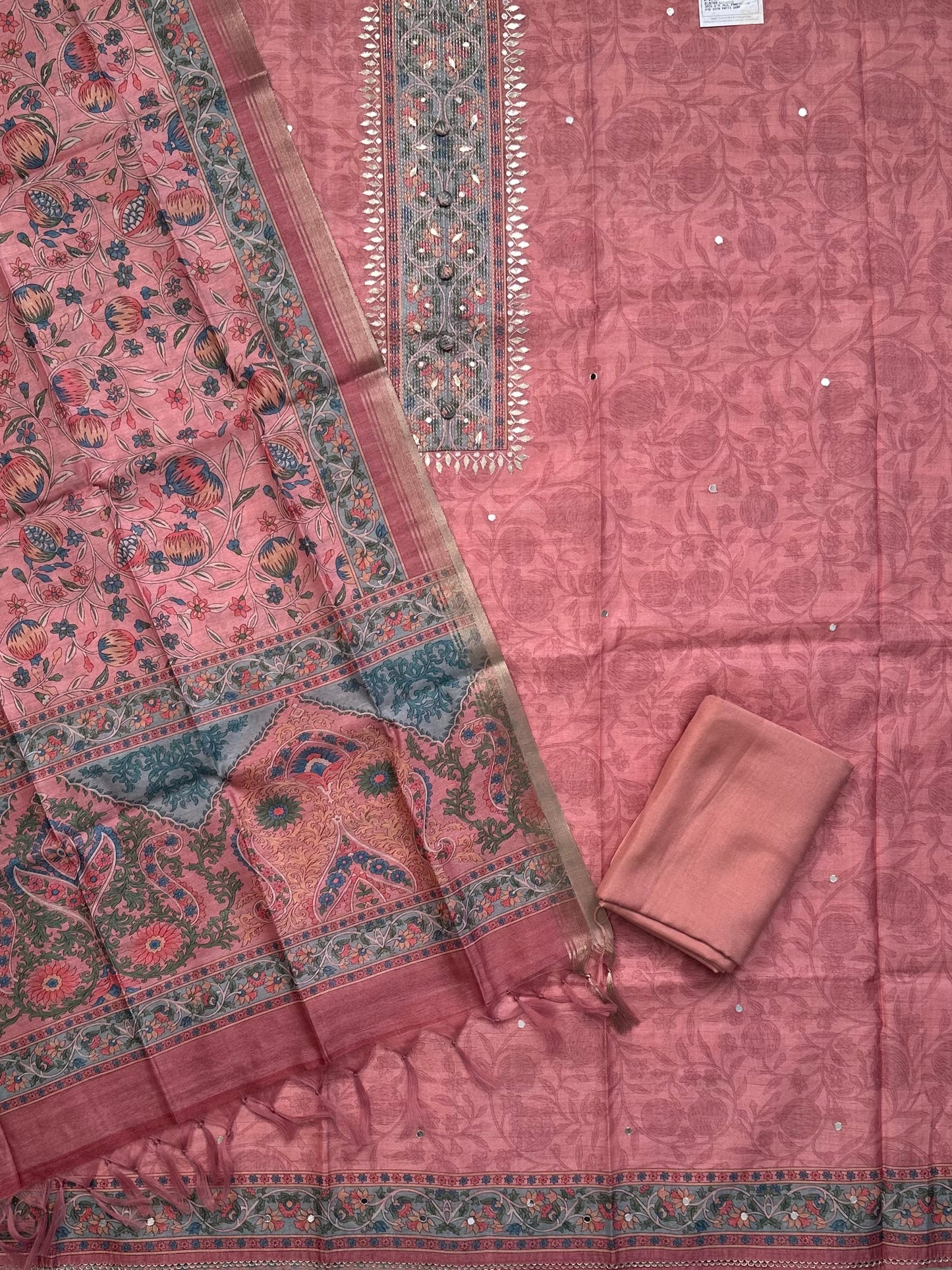 Coral Pink Fancy Cotton 3-Piece Suit