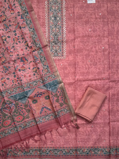 Coral Pink Fancy Cotton 3-Piece Suit