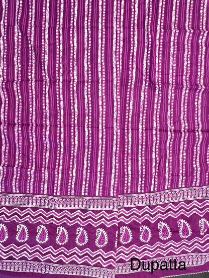 Purple Jaipuri Necktie Cotton 3-Piece Suit