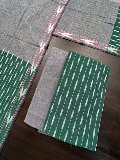 Bottle Green Ikkat Cotton Unstitched 3-Piece Suit