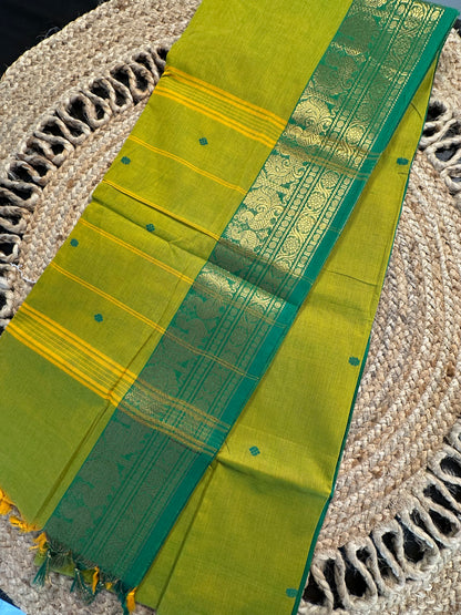 Parrot Green Naryapet Cotton Saree