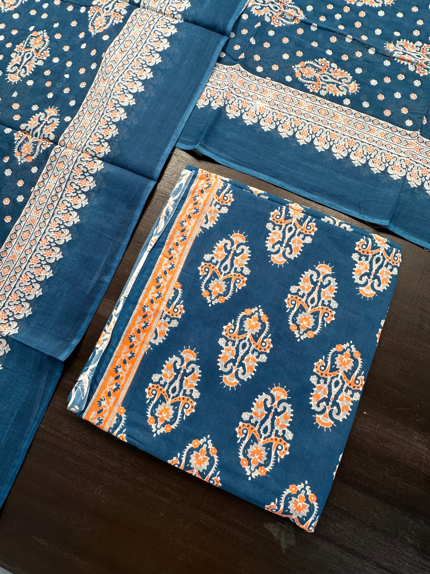 Blue Block Printed Pure Cotton Suit