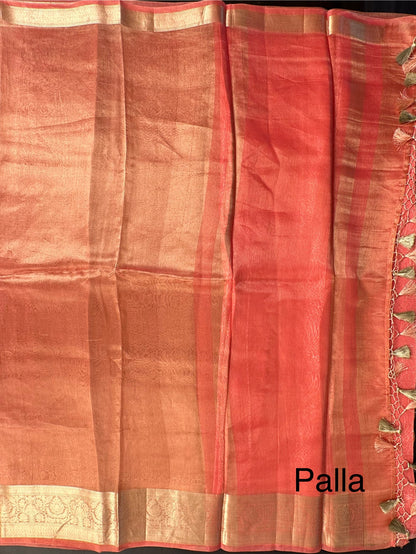 Peach Banarasi Pure Tissue Saree
