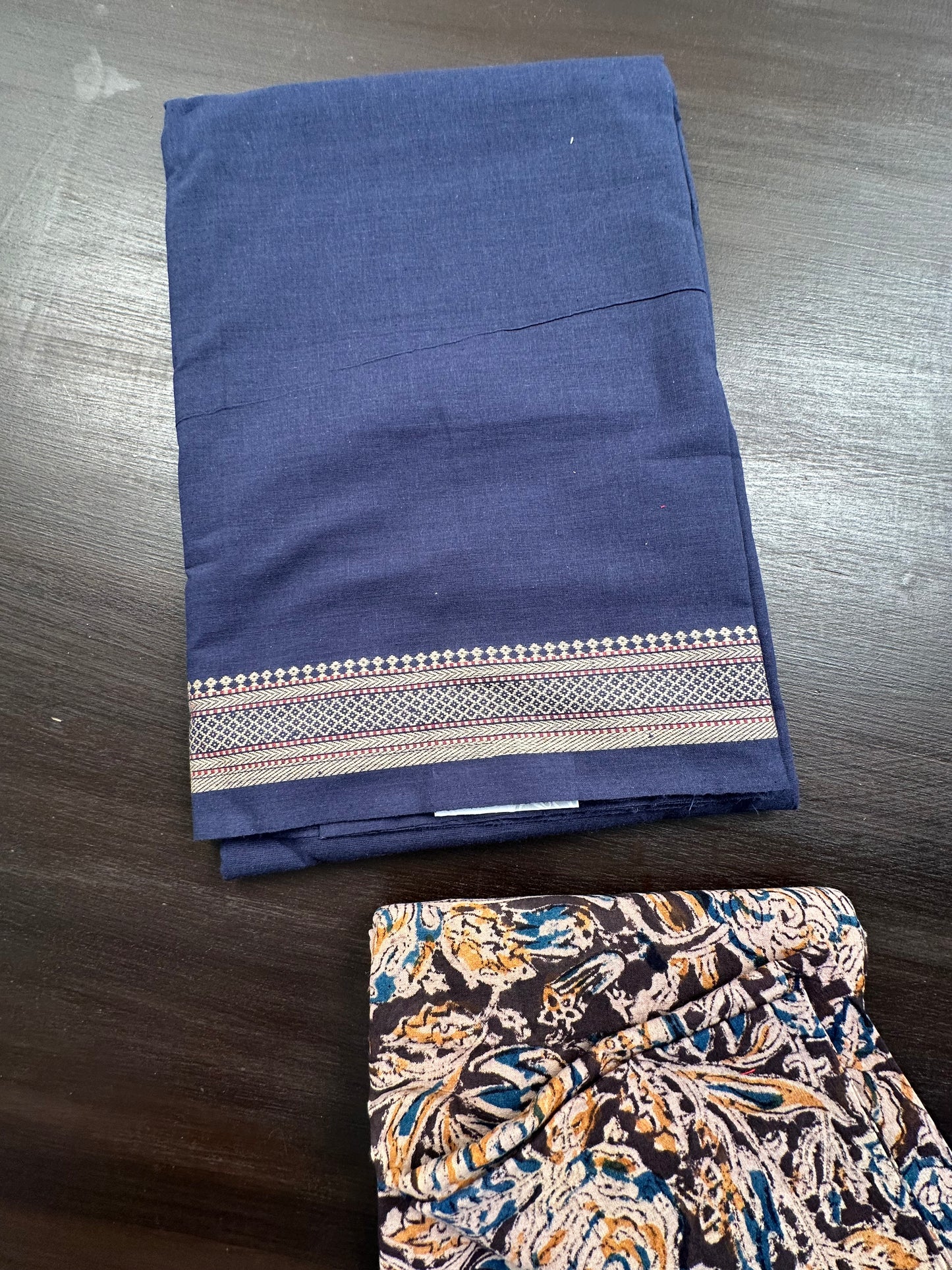 Navy Blue Mangalgiri Cotton Unstitched 3-Piece Suit