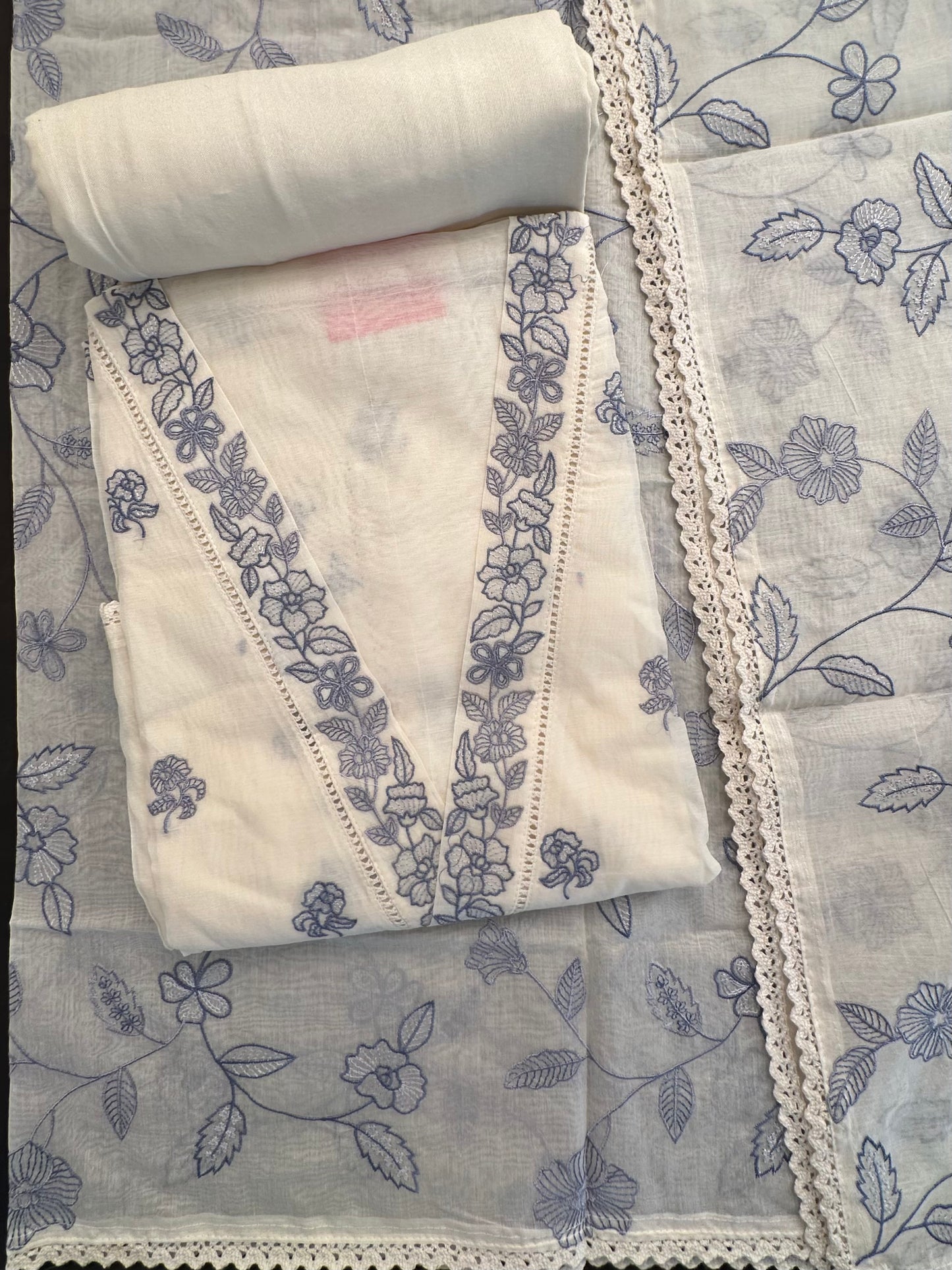Off White-Blue Chanderi Suit