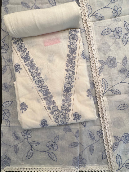 Off White-Blue Chanderi Suit