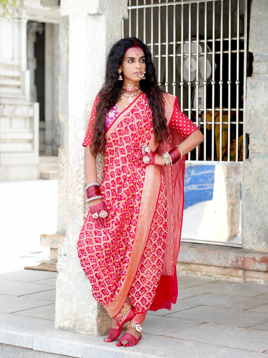 Maroon Gharchola Bandhej Pure Georgette Saree