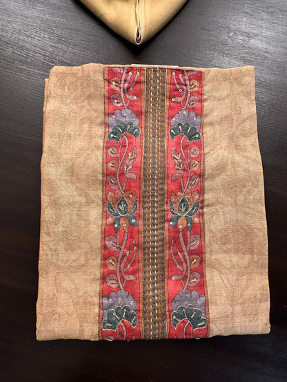 Beige Fancy Cotton 3-Piece Suit