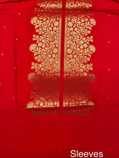 Coral Red Handloom Chanderi Suit