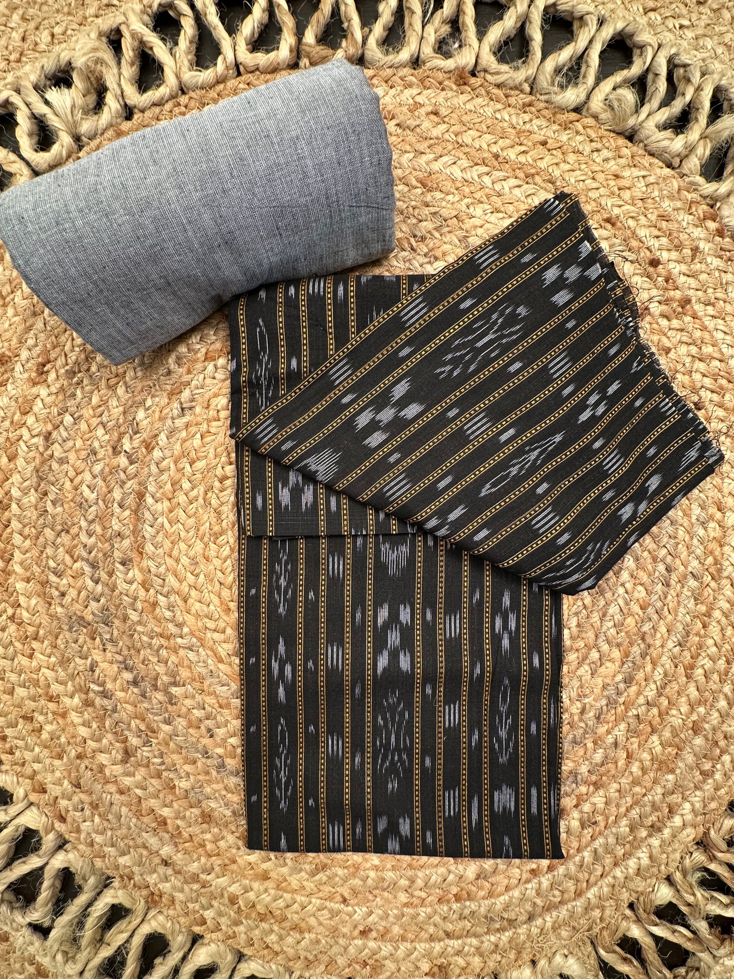 Black Sambhalpuri Ikkat Handloom Cotton  3-Piece Suit