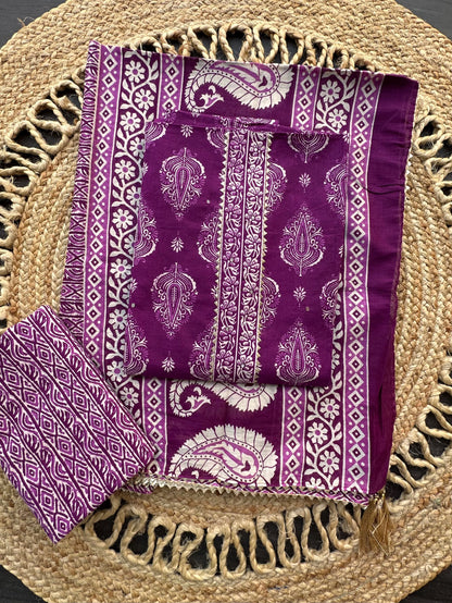 Magenta Jaipuri Necktie Cotton 3-Piece Suit