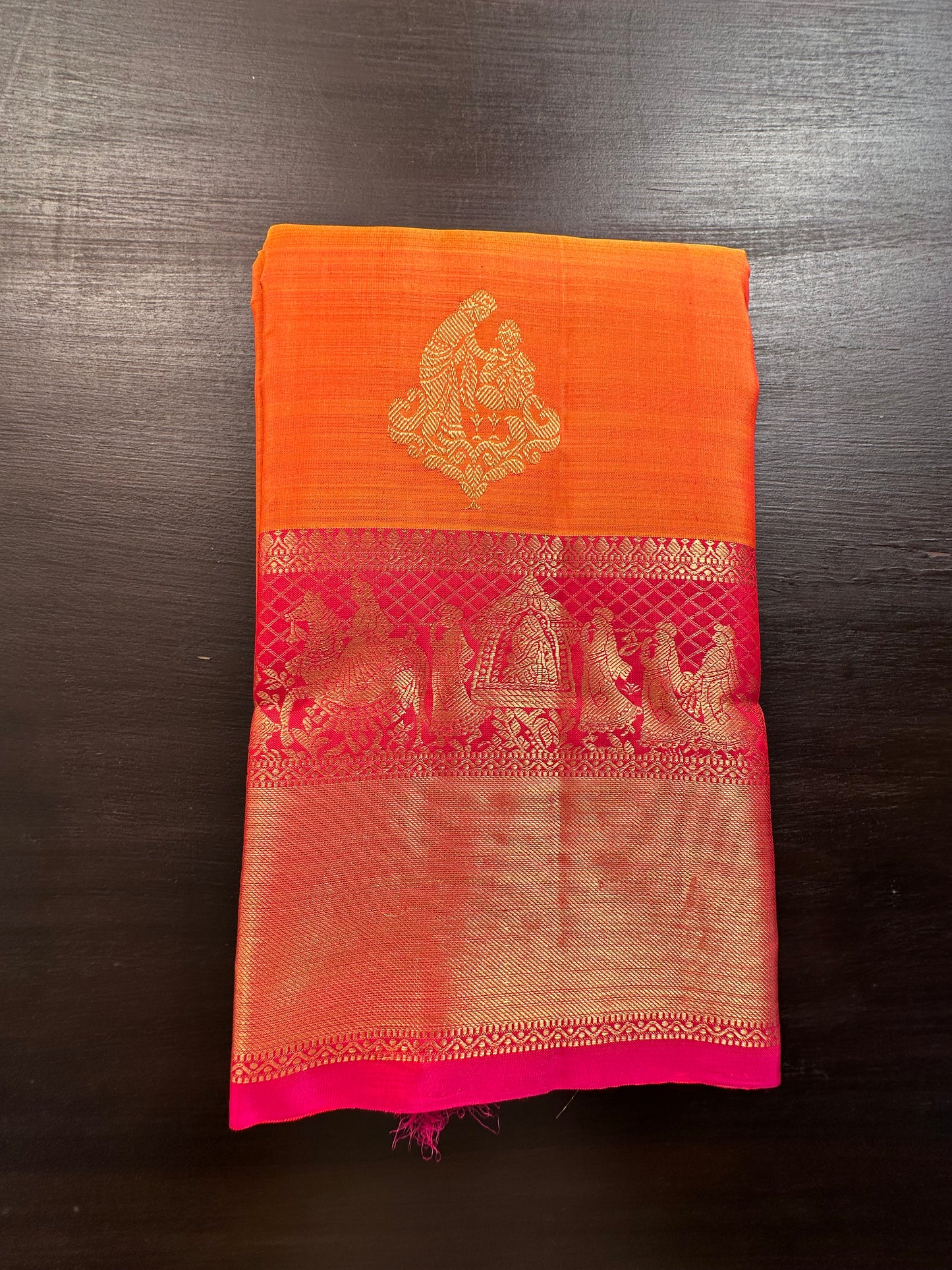 Orange-Rani Handloom Kanjivaram Pure Silk Saree