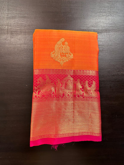 Orange-Rani Handloom Kanjivaram Pure Silk Saree
