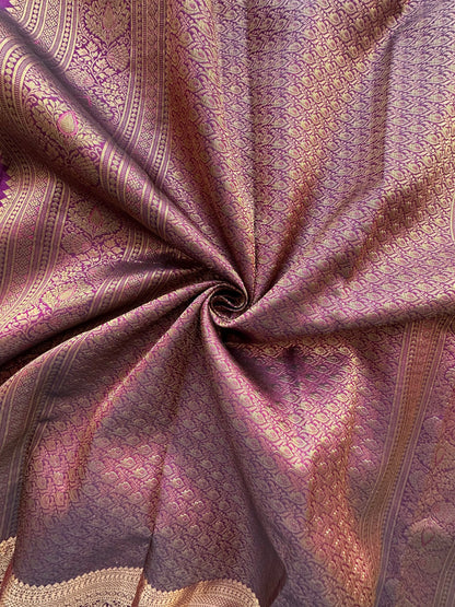 Wine Handloom Kanjivaram Jamawar Pure Silk Saree
