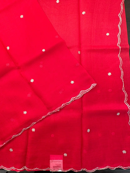 Red Gitika Kota Doria Pure Silk Saree