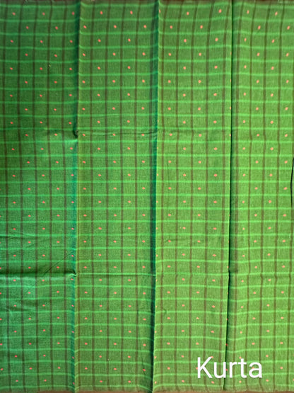 Bottle Green Checkered Handloom Cotton  Suit