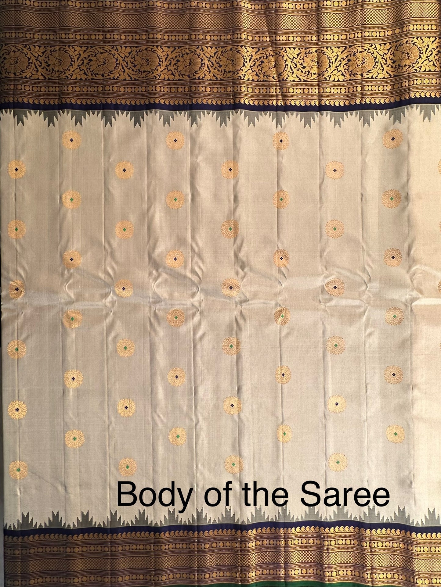 Cream-Navy Blue Gadwal Pure Silk Saree