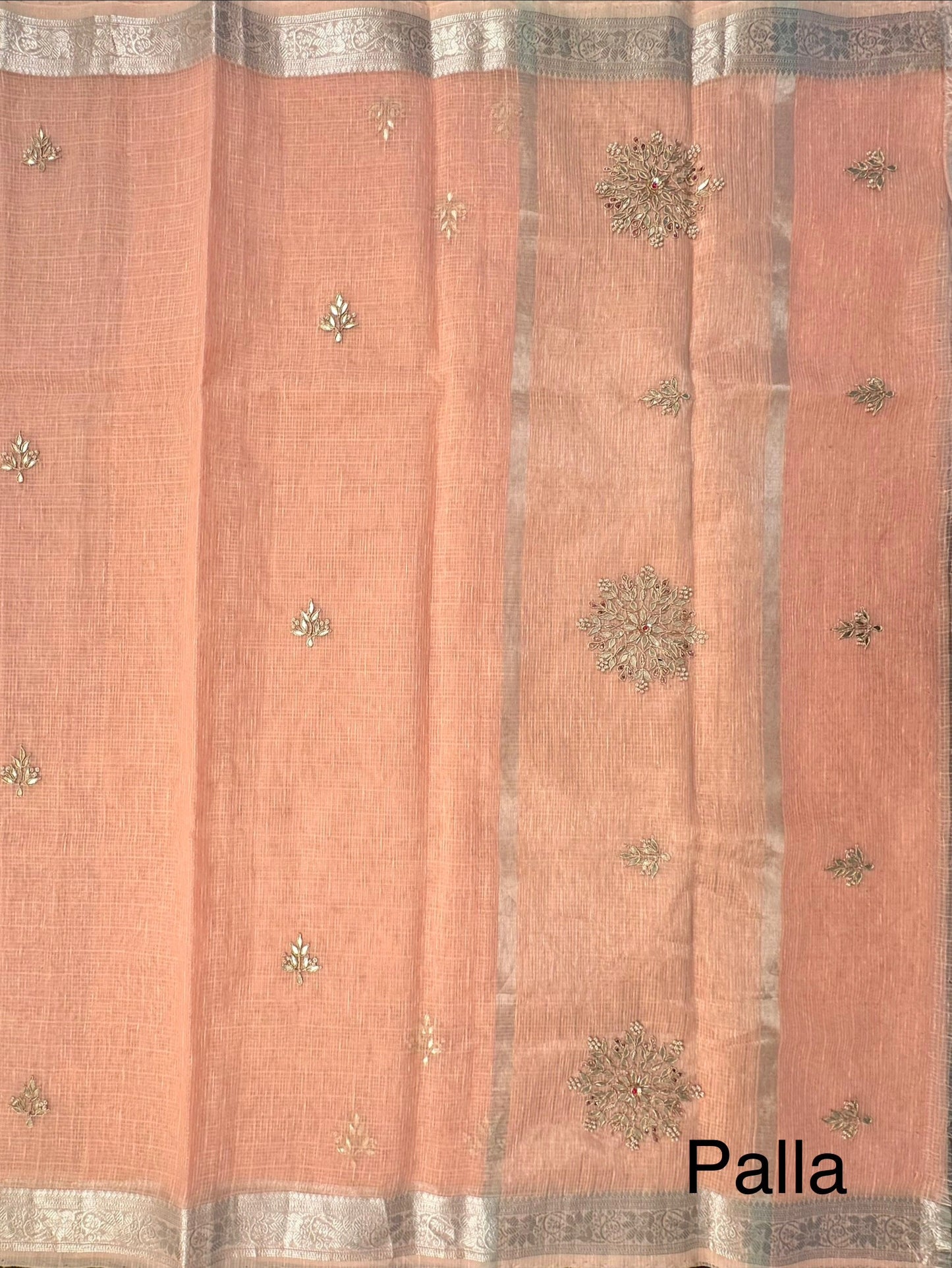 Peach Fancy Cotton Saree With Hand Work