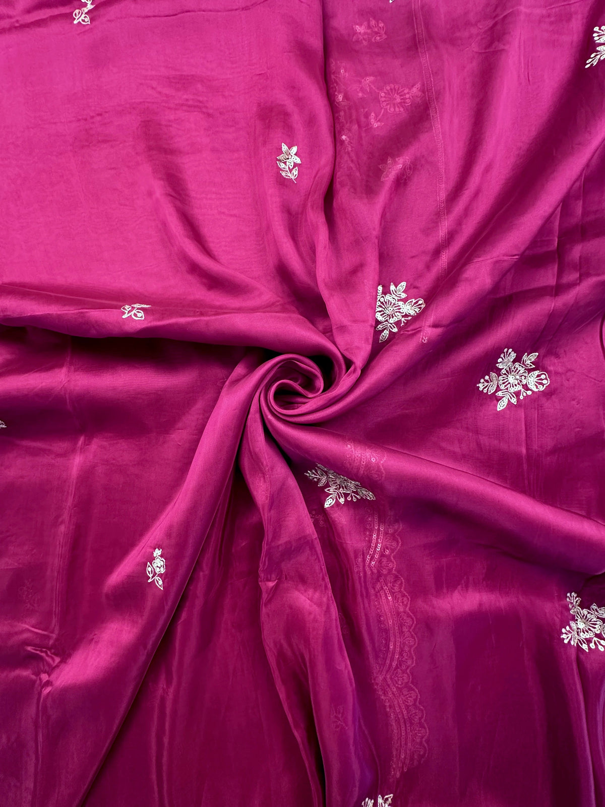 Deep Magenta Artificial Crepe Saree With Hand Work