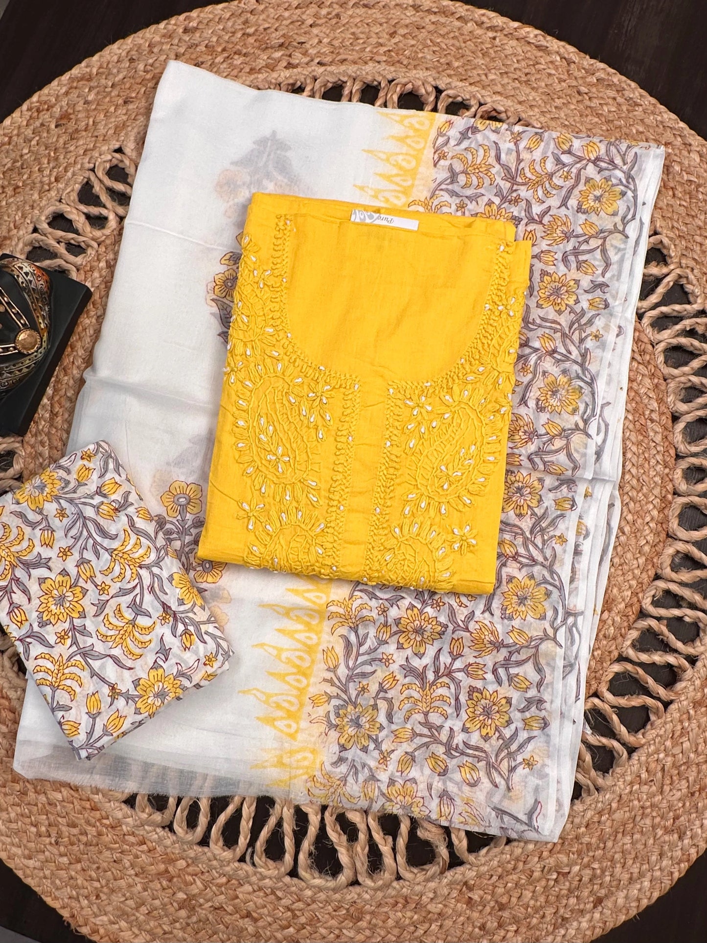 Yellow Hand Embroidery Pure Cotton Suit