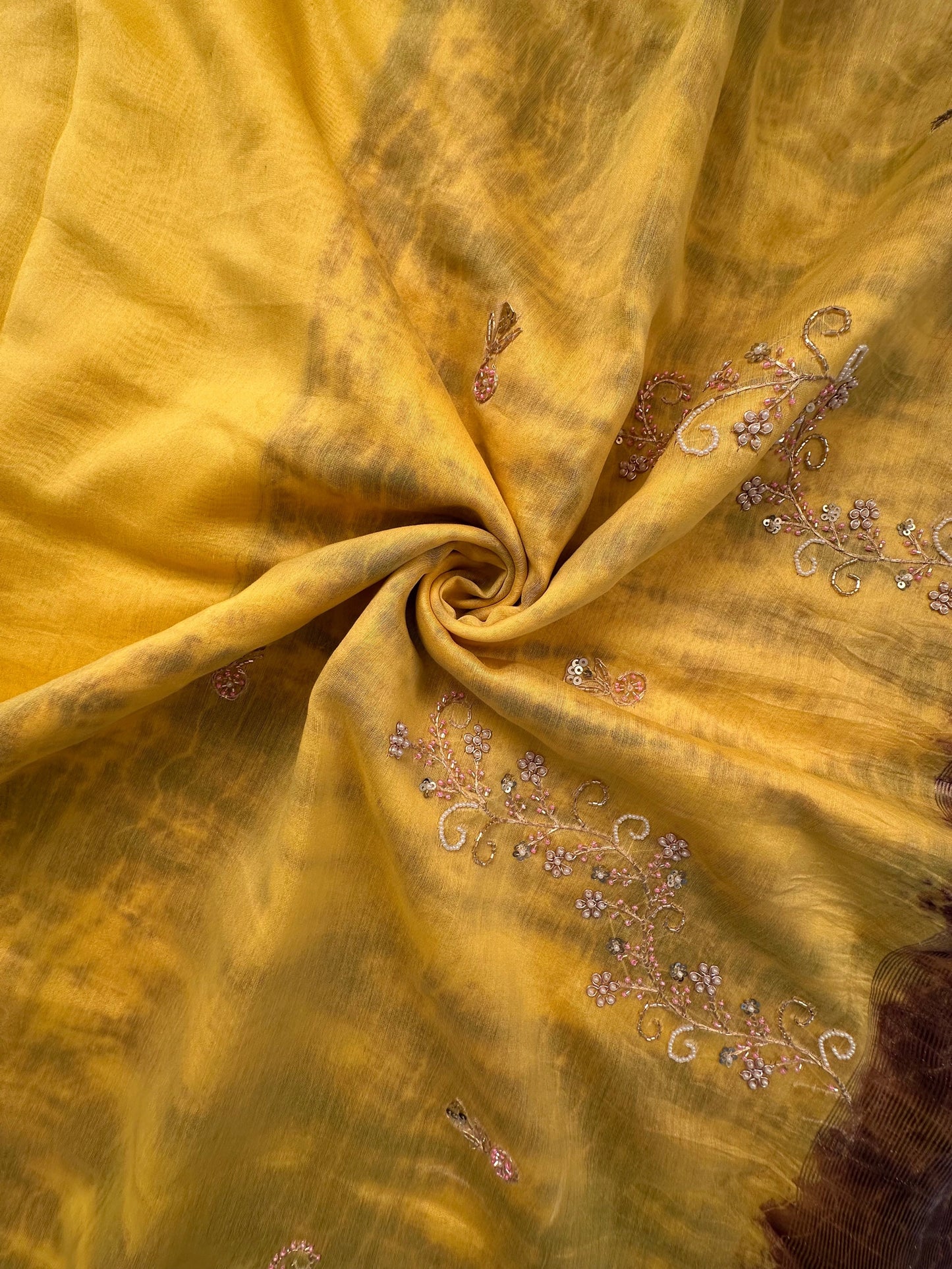 Yellow Chanderi Saree With Hand Work