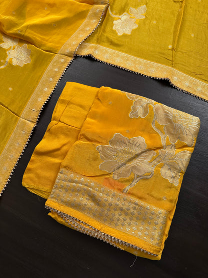 Yellow Crepe Unstitched 3-Piece Suit