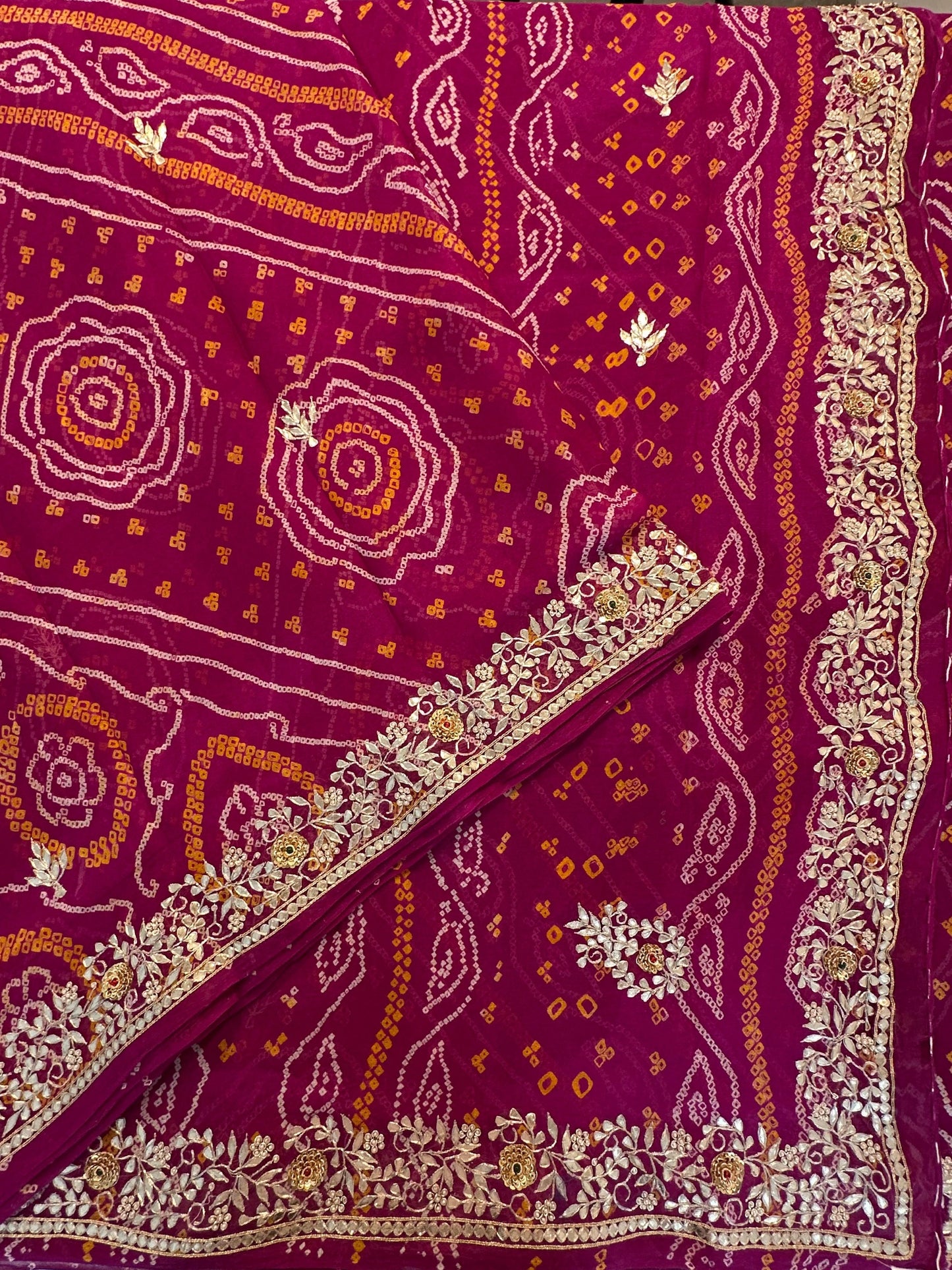 Bandhej Work Chinon Saree