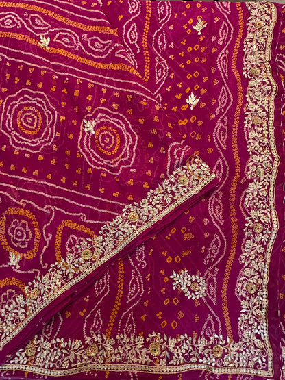 Bandhej Work Chinon Saree
