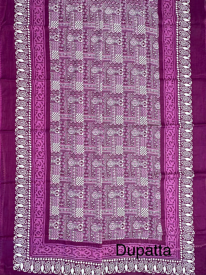Purple Jaipuri Necktie Cotton 3-Piece Suit