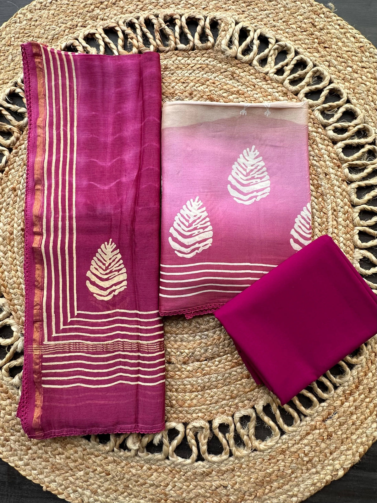 Beige-Magenta Akanksha Chanderi 3-Piece Unstitched Suit