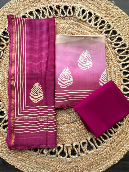 Beige-Magenta Akanksha Chanderi 3-Piece Unstitched Suit