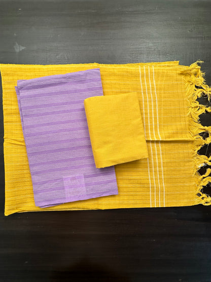 Mauve-Yellow Striped South Cotton 3-Piece Suit