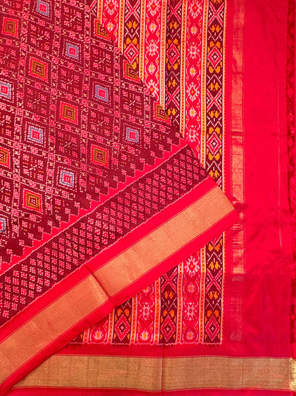 Red Ikkat  Pure Silk Saree