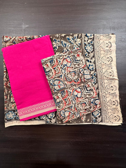 Rani Pink Mangalgiri Cotton Unstitched 3-Piece Suit