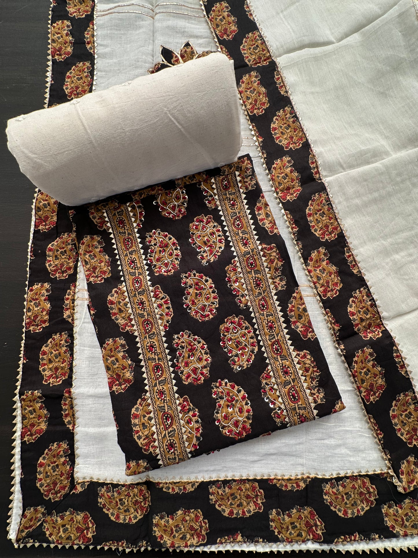 Black Printed Pure Cotton Suit