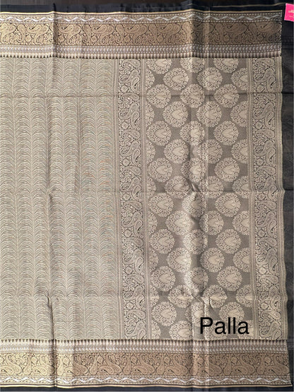 Grey-Black Fancy Tissue Saree